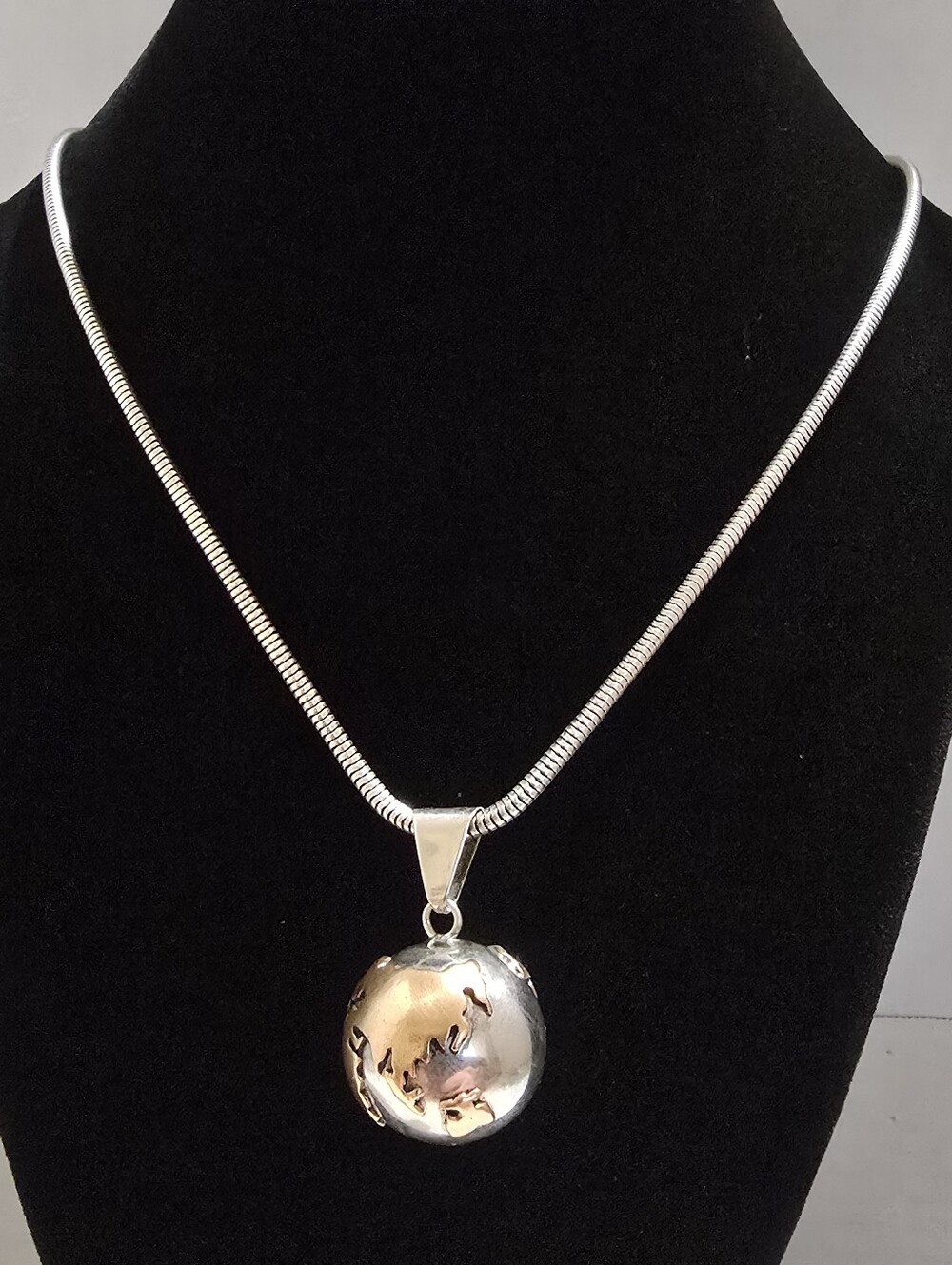 Vtg Sterling Silver/Brass 1.45" Harmony Earth Charm on 20" Sterling Necklace